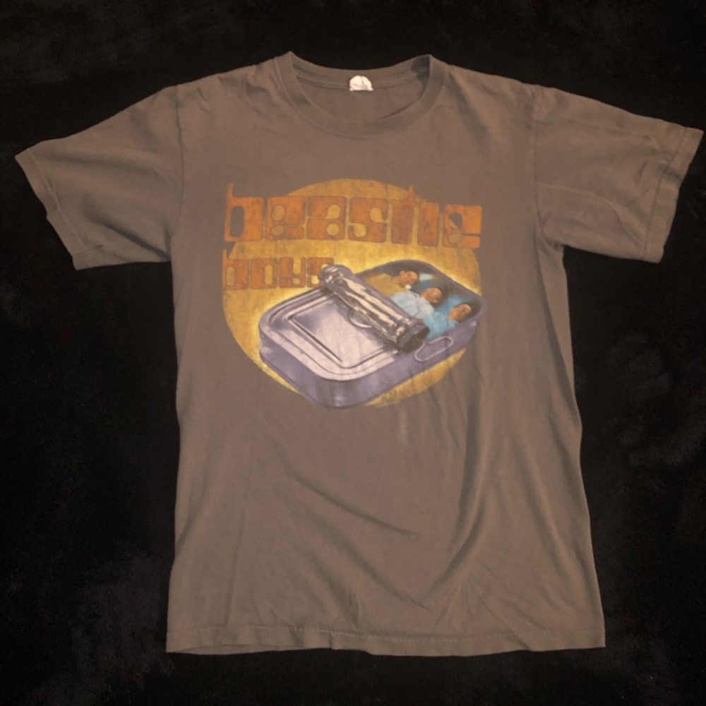 Vintage Beastie Boys Graphic Band Tee in Olive with Retro Can Artwork